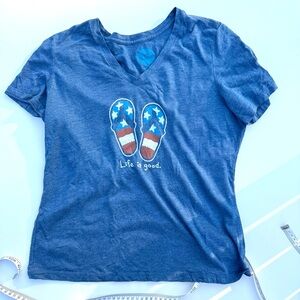 Life Is Good Navy T-Shirt with Patriotic Flip-Flops, S